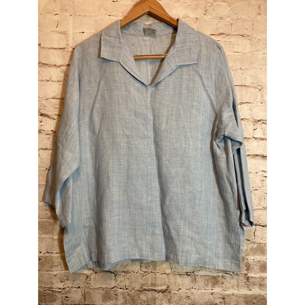 CTC Linens Top Womens XL Icy Blue Lagenlook Tunic Beachy Lightweight Boxy